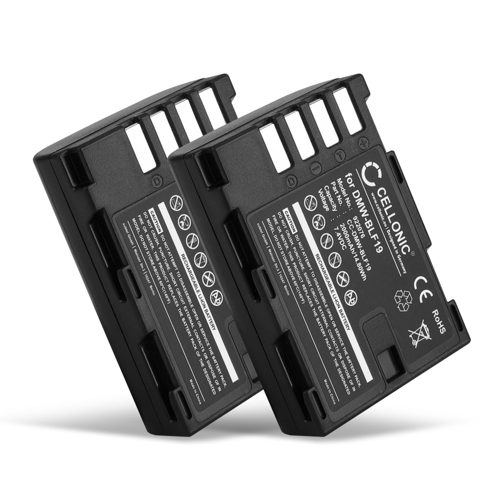 2x Batterie 2000mAh pour appareil photo Panasonic Lumix DMC-GH4, Lumix DMC-GH3 - Remplacement modèle DMW-BLF19 DMW-BLF19E DMW-BLF19PP