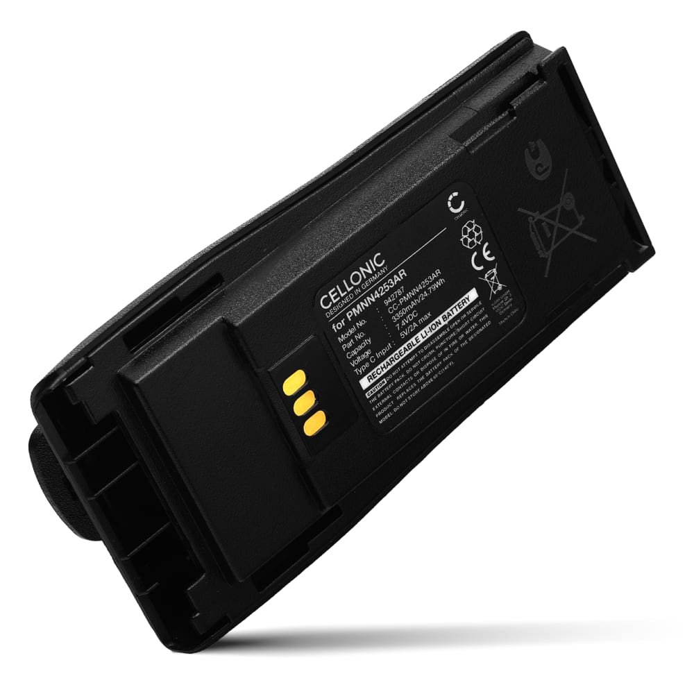 Batteri for Motorola DP1400 CP040 CP200 CP200 CP200D CP140 CP200XLS EP450, PMNN4253AR NNTN4497 (Type-C port) 7,4V 3350mAh Li Ion fra CELLONIC