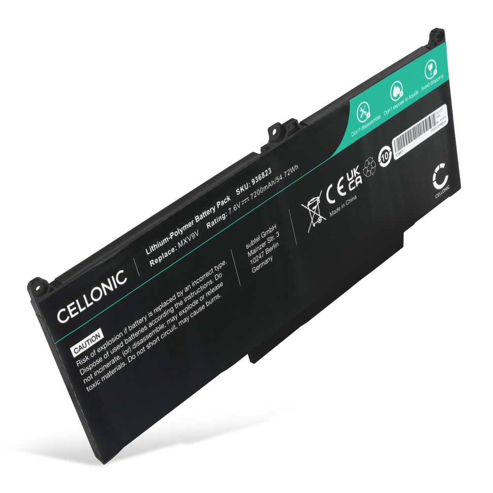 Batterie de rechange pour ordinateurs portables Dell Latitude 13 7300, 13 5300, 14 7400, 7300-P99G, MXV9V, 05VC2M - 7200mAh 7.6V 