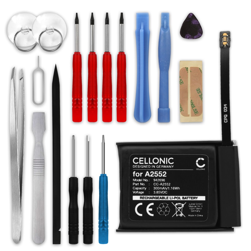 Batteri for Apple Watch 7 - 45mm 300mAh + verktøy sett 17stk fra CELLONIC