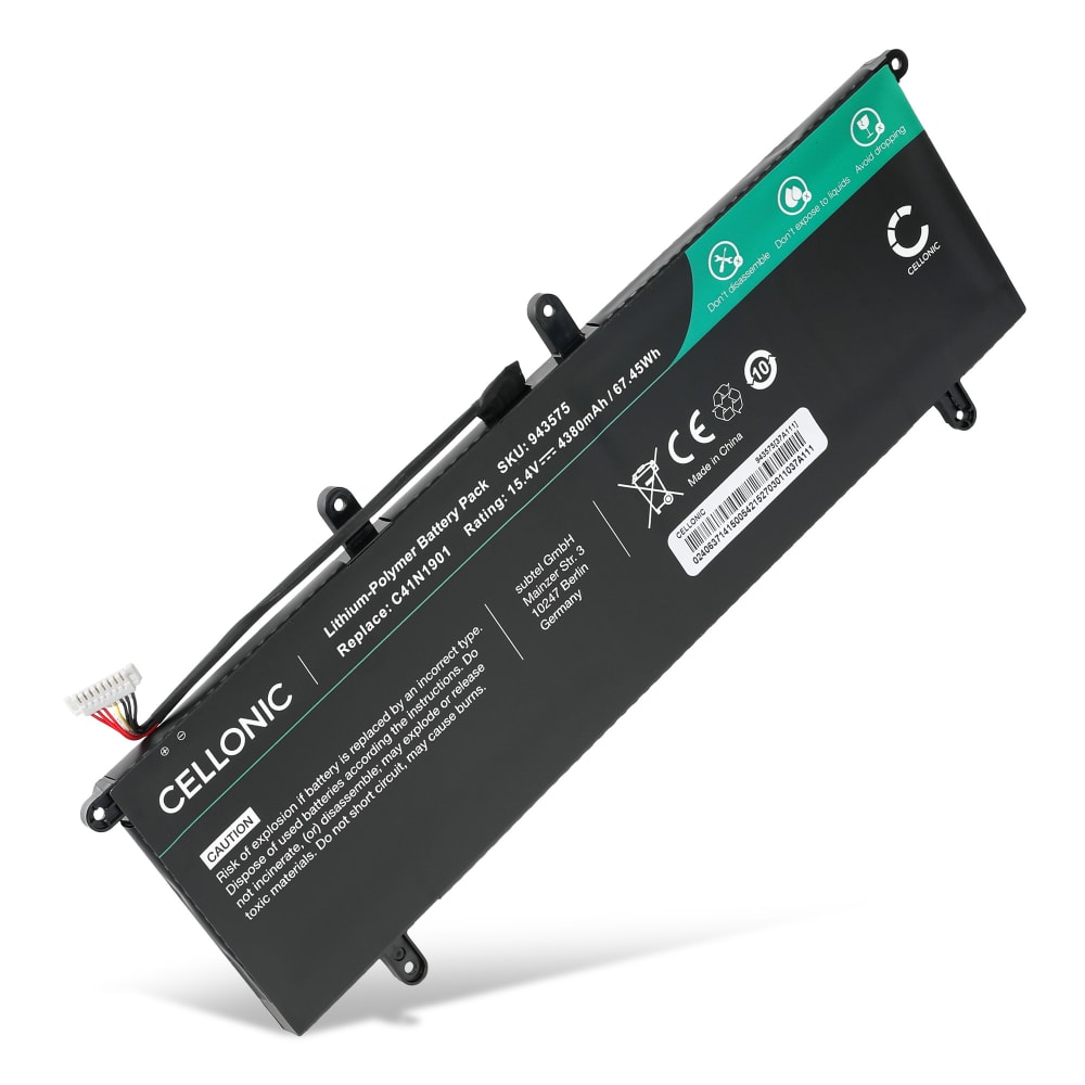 Batteri for ASUS UX481F, Zenbook Duo UX481F, Duo UX481FA, Duo UX481FL, UX481FA, UX481FL, C41N1901 4380mAh 15.4V fra CELLONIC