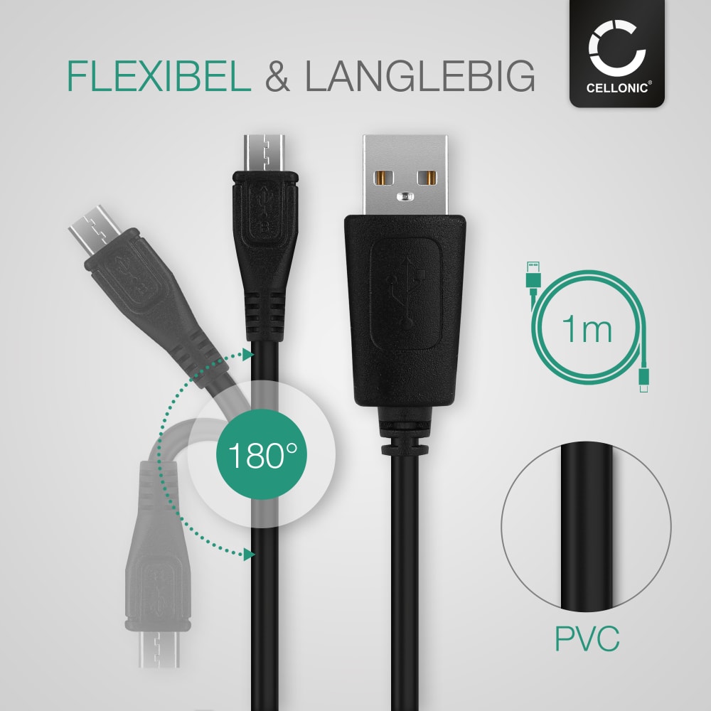 Vhbw USB-Kabel Für Lenovo Tablet – 2-in-1 Ladekabel & Datenkabel, 200 Cm, Schwarz