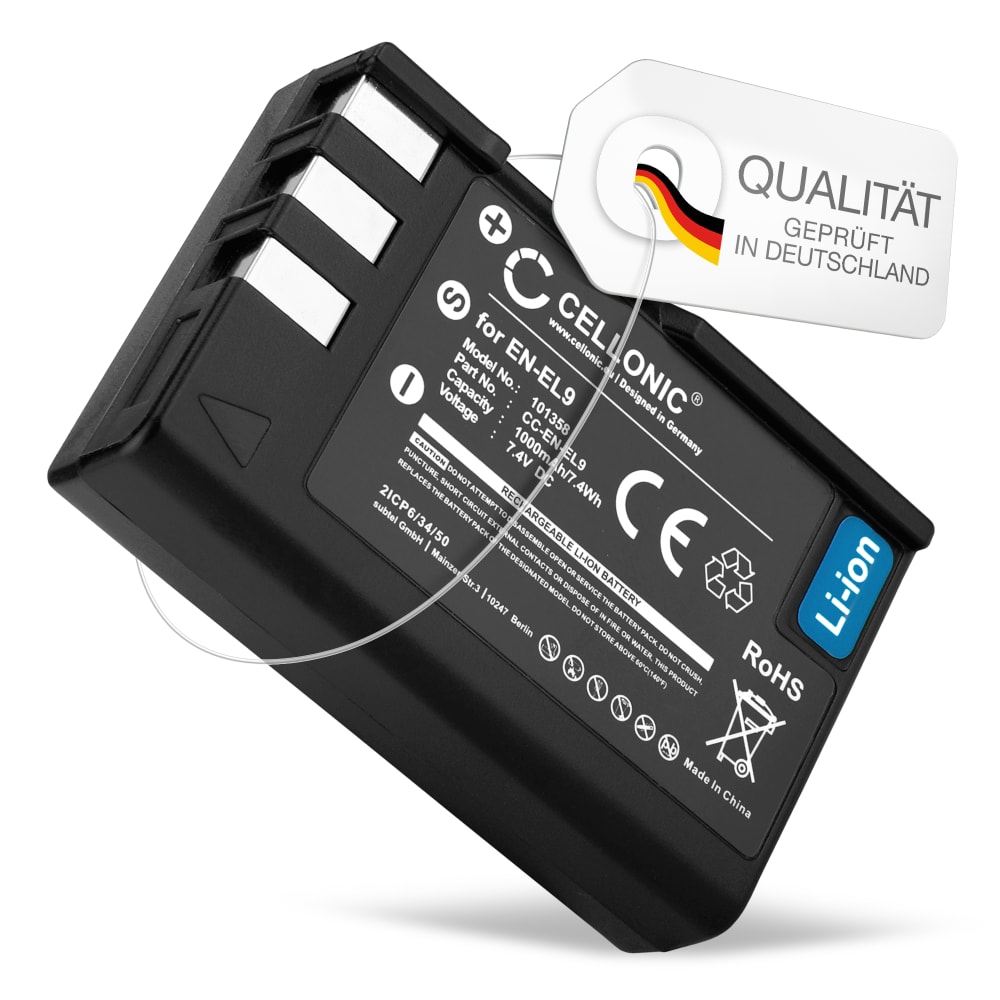 Batteri för Nikon D3000 D5000 D60 D40 D40x - EN-EL9 EN-EL9a EN-EL9e 1000mAh EN EL9 ENEL9