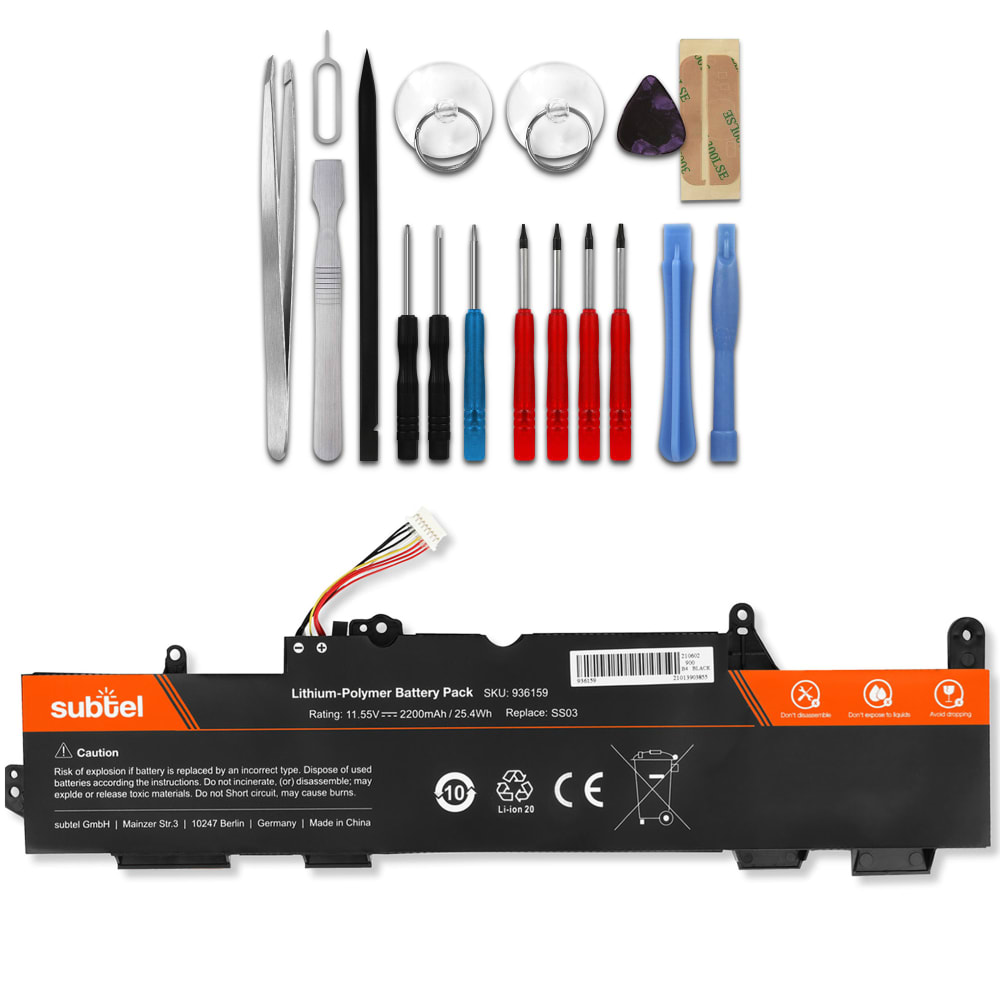 Battery for HP EliteBook 840 G5, 840 G6, 830 G5, 830 G6, 745 G5, 755 G5, 745 G6, SS03XL 11.55V 2200mAh + Tool-kit from subtel
