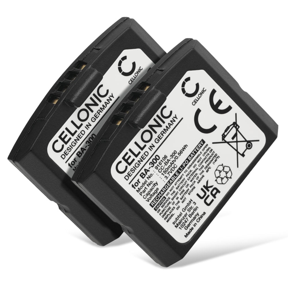 2x CELLONIC BA300,BA 300 Ersättningsbatteri för Sennheiser RS 4200 RR 4200 RR 840 RI 410 IS 410 HDI 830, Sennheiser Set 840 TV Set 840-S Set 900 Set 830 headset / hörlurar med 150mAh, 3.7V - reservbatteri