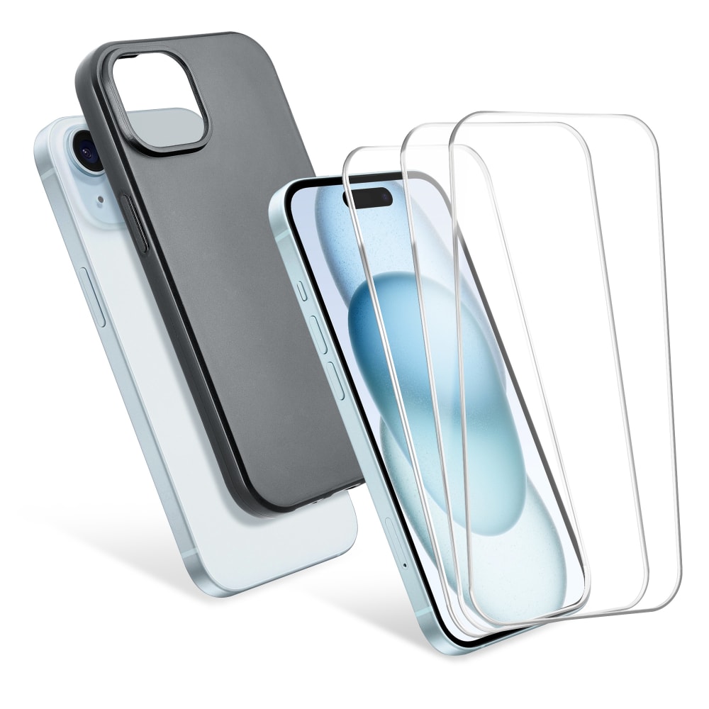 CELLONIC iPhone 15 deksel og 3x skjermbeskytter sett – 6,1