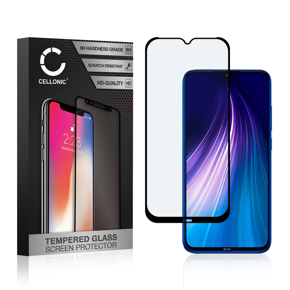 Screen Protector for Xiaomi Redmi Note 8 Phone Screen Cover - 3D Full Cover 0,33mm Full Glue 9H Tempered Glass Smartphone Display Screen Guard Black