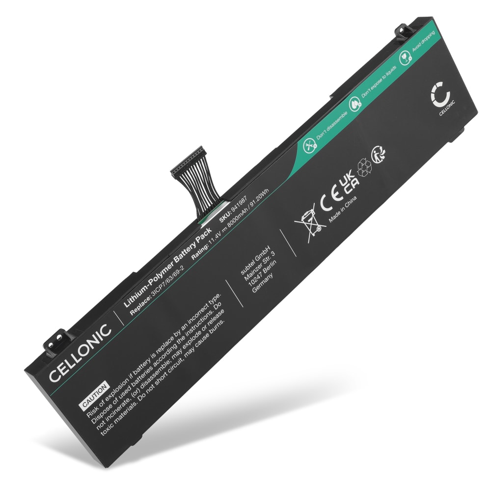 Batterie de rechange pour ordinateurs portables Schenker XMG Fusion 15 XFU15L19 - 8000mAh 11.4V