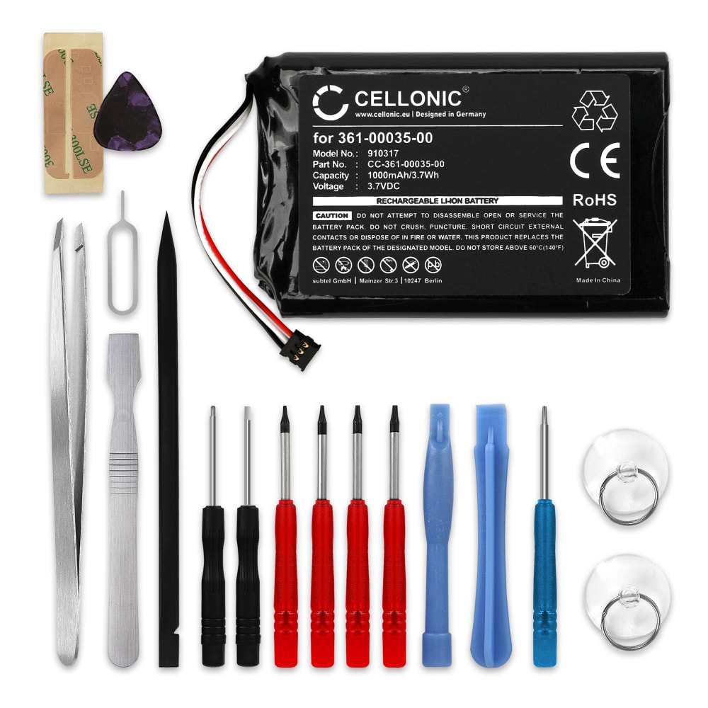 CELLONIC® GPS Batteri til Garmin nüvi 2350LT 2360LT 2370LT 2340LT Edge Touring Plus + 17pc GPS Tool Kit 361-00035-00 361-00035-02 1000mAh GPS Battery Replacement