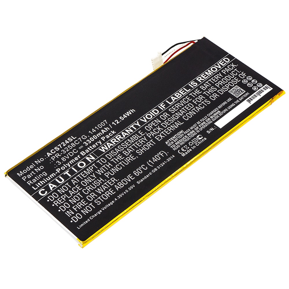 Batterie de remplacement neuve 141007, KT.0010N.001, PR-3258C7G de 3300mAh pour tablette Acer Iconia Talk S A1-734