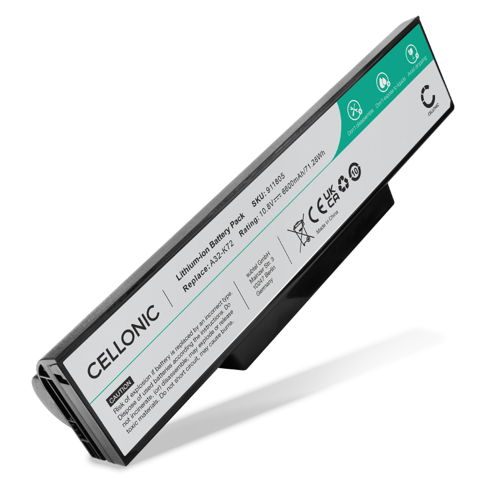 Batterie pour ASUS X73S, X72J, X72D, A73S, K73S, K73SV, N73J, ASUS A32-K72 10.8V - 11.1V 6600mAh de CELLONIC