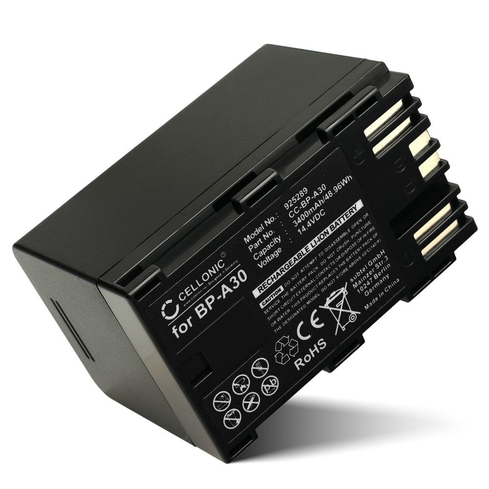 Batteri for Canon XF605, XF705, EOS C300 Mark II, Canon C200, CA-CP200L, C300 Mark II PL BP-A30 (3400mAh, 14.4V) fra CELLONIC