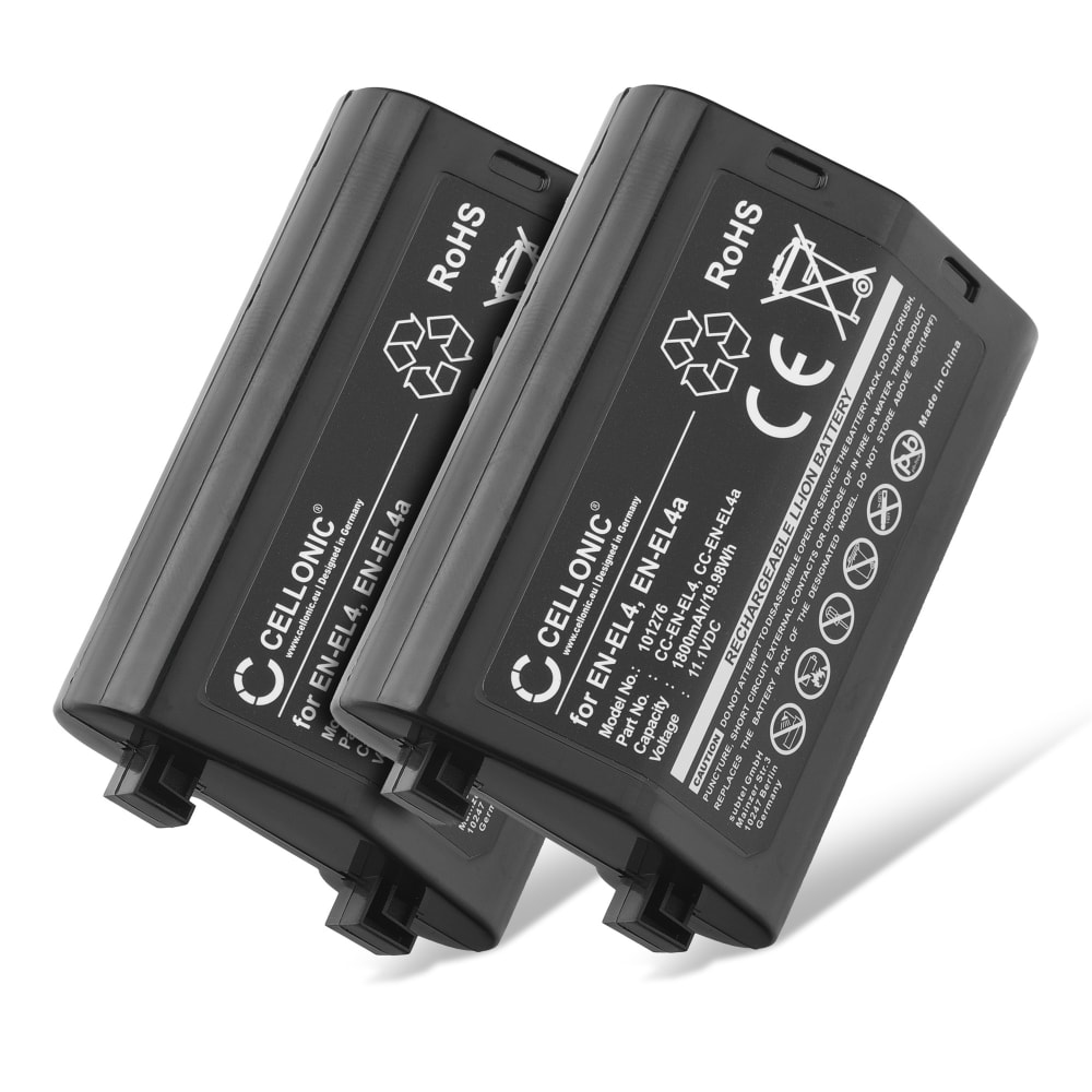 2x EN-EL4,EN-EL4a Battery for Nikon F6, D3 D3X D3s, D2 D2Xs D2X D2Hs D2H 1800mAh Camera Battery Replacement EN-EL4,EN-EL4a