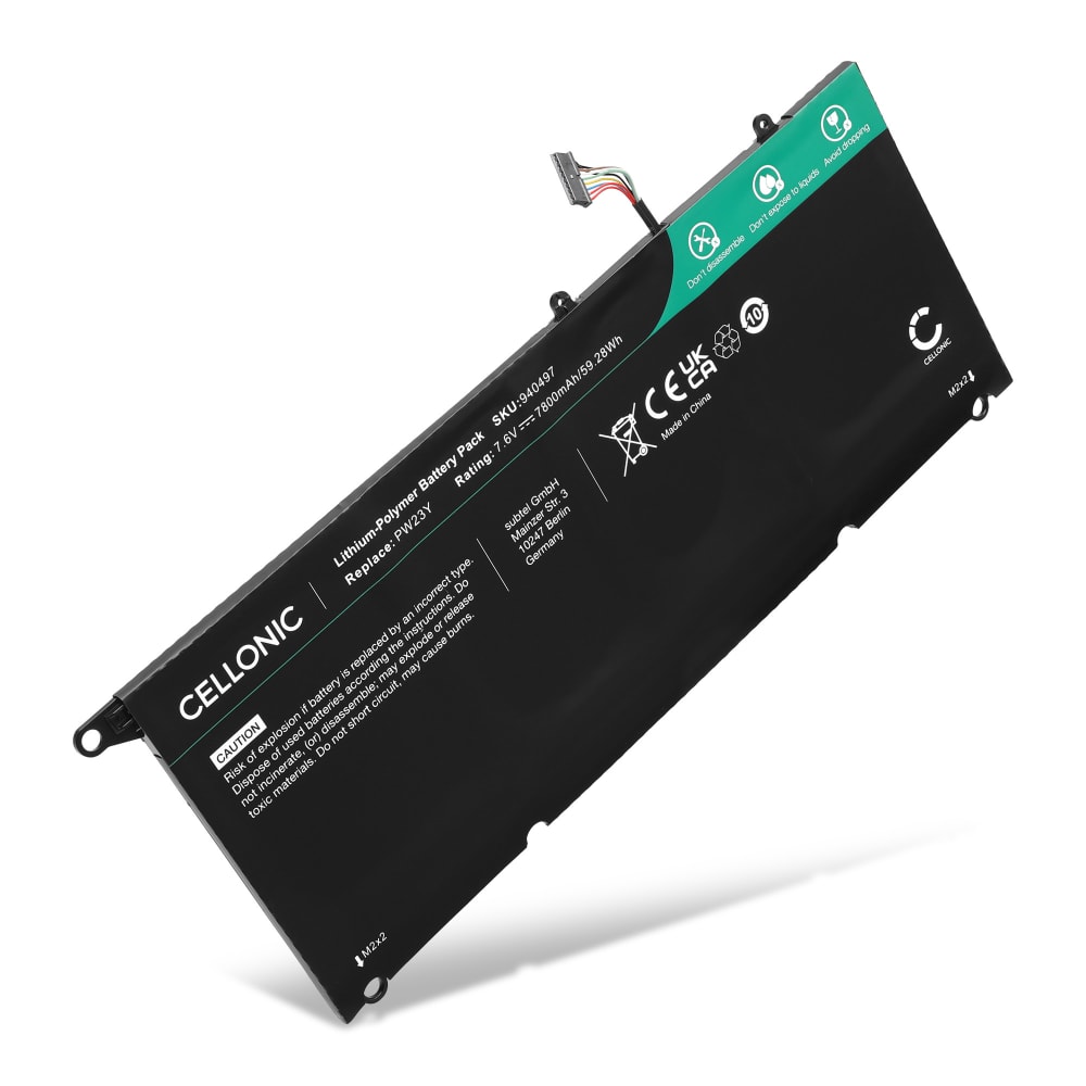 Batteri for Dell XPS13 9360, PW23Y, TP1GT, RNP72, 0RNP72, 0PW23Y 7800mAh 7.6V fra CELLONIC