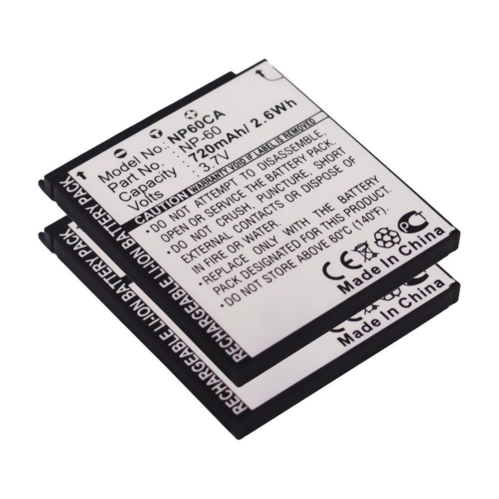 2x Batteri for Casio Exilim EX-S10, -S12, EX-Z80, -Z85, EX-Z90, EX-FS10, EX-Z19, EX-Z20 - NP-60 720mAh NP-60 Reservebatteri