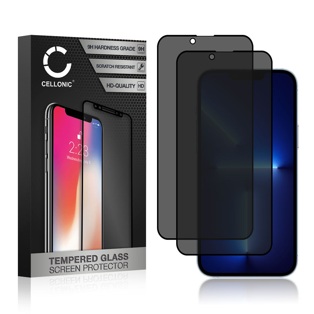 2x Screen Protector for Apple iPhone 13 Pro Phone Screen Cover - Privacy Filter 0,33mm Full Glue 9H Tempered Glass Smartphone Display Screen Guard Black