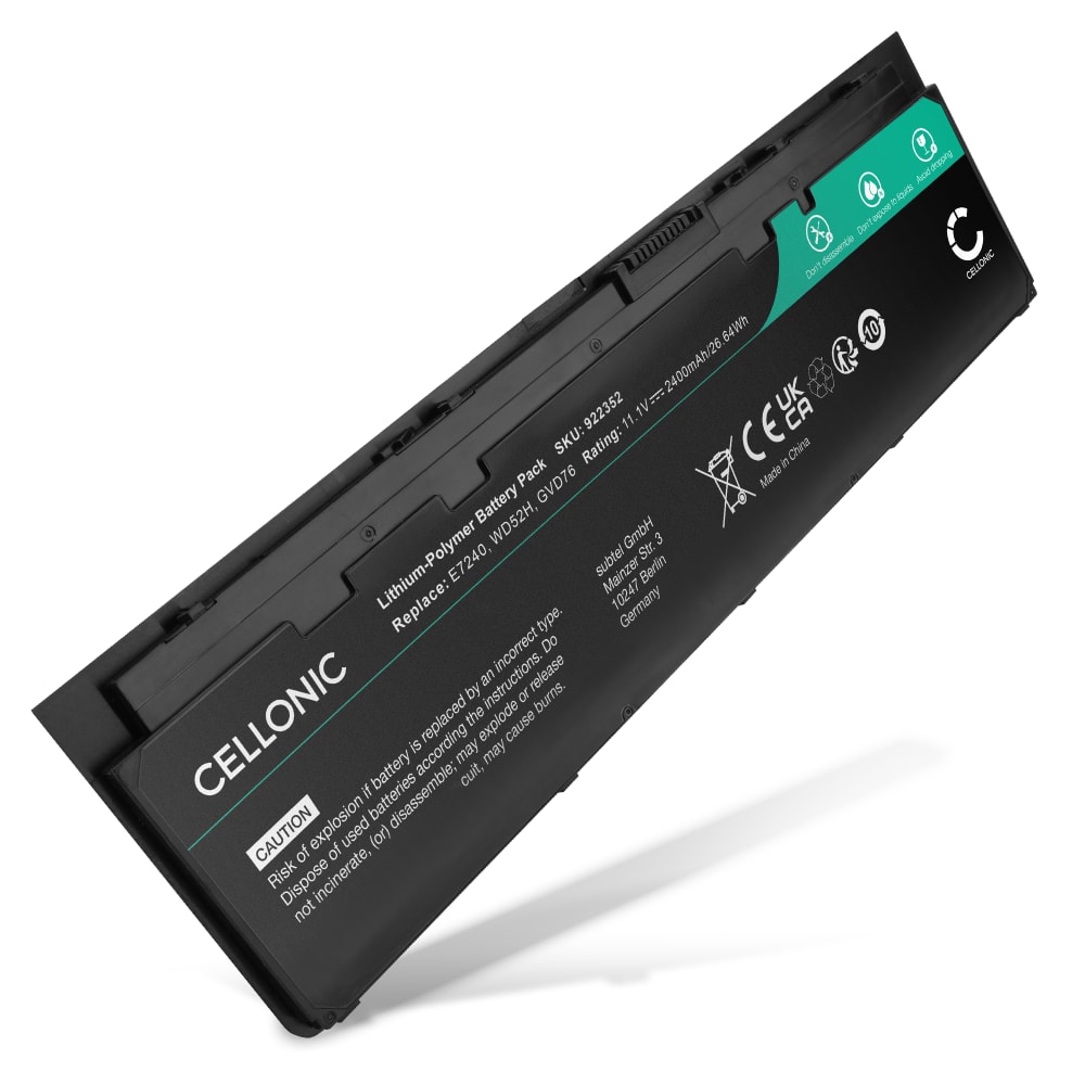 Akku für Dell Latitude 12 E7250, E7240, E7250-5755, E7250-5892, P22S, WD52H, GVD76, HJ8KP Laptop - 2400mAh 11.1V 