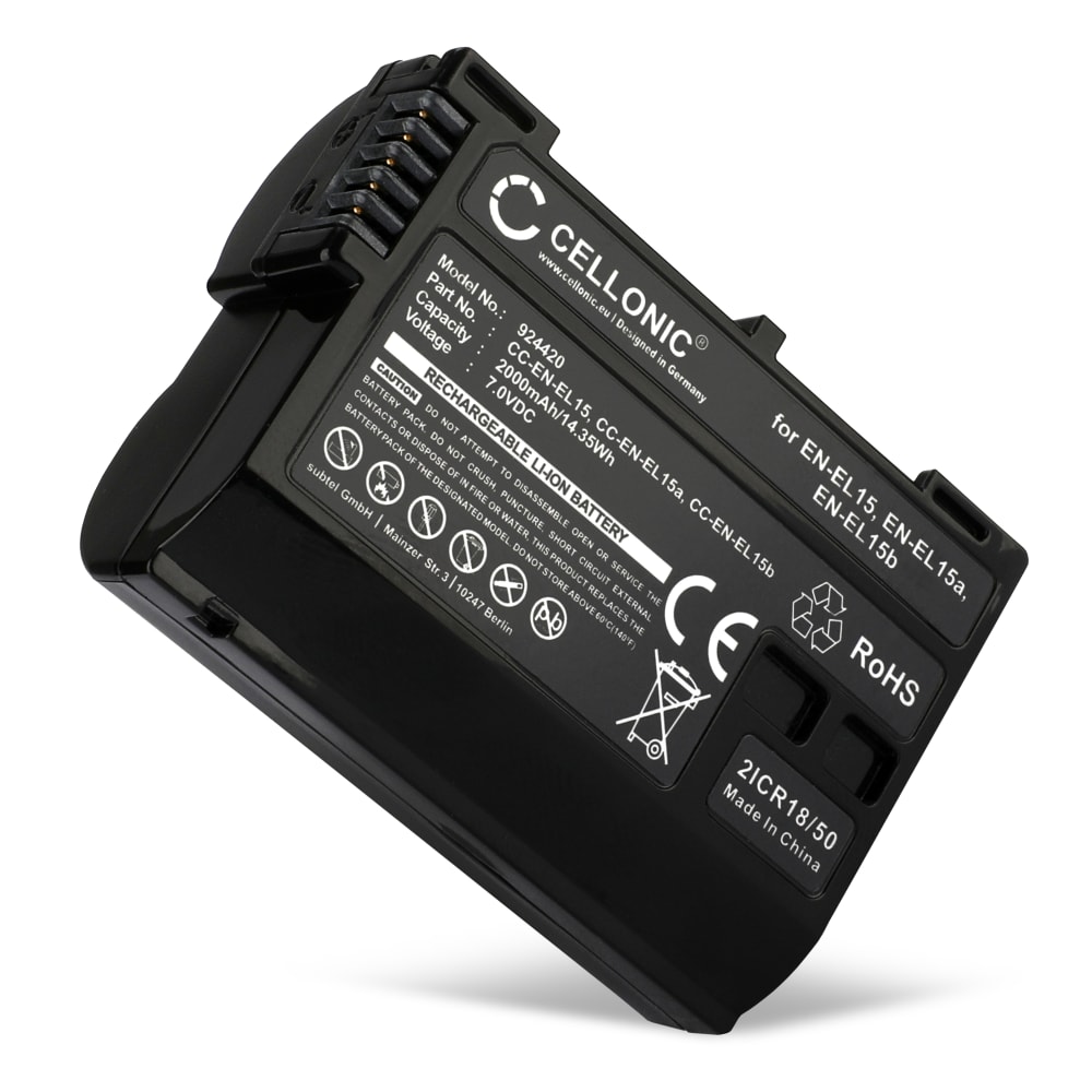 Batteri til Nikon D850, D750, D7500, 1 V1, D810, D800, D7100, D7000, Z 6II, D610, D600, EN-EL15 - EN-EL15b EN-EL15a 2000mAh udskiftsningsbatteri