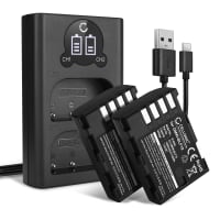 2x Batteri for Panasonic DC-GH5 DC-GH5s DMC-GH4 GH4 GH4r GH4h GH3 DMC-GH3h GH3a G9 kamera - Reservebatteri DMW-BLF19 DMW-BLF19E DMW-BLF19PP 1600mAh + USB Dobbel Batterilader DMW-BTC10, Kamerabatteri Lader