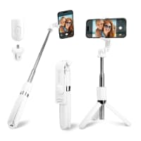 2-i-1 selfiepinne med trebeint kamerastativ tripod 1 m lang sammenleggbar monopod & sammenleggbar selfie stick med Bluetooth-fjernkontroll for telefon, kamera, iPhone, GoPro - Hvit