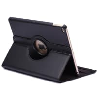 Funda tablets de subtel® para iPad Air 2 (A1566/A1567), Funda para tablets en negro con soporte giratorio y cinta elástica, Protector de tablet de Cuero artificial