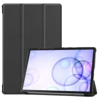 Book Tablet Case with Stand for Samsung Galaxy Tab S6 (SM-T860 / SM-T865) Synthetic Leather Protective Folding Flip Folio Wallet Tri Fold Bookcase Cover Sleeve - Black