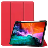 Book Tablet Case with Stand for Apple iPad Pro 12.9 (2021) - A2461 Synthetic Leather Protective Folding Flip Folio Wallet Tri Fold Bookcase Cover Sleeve - Red
