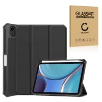Case + Screen Protection Glass for Apple iPad Mini 6 (2021) - A2568 - Synthetic Leather, Black Case