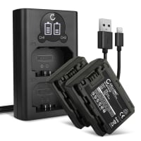 2x Batteri for Sony A7 IV, A7C, A6700, A6600, A7S III, Alpha 1, A9, Alpha 7R III, 7R V Kameraer 2040mAh + Dobbel Lader fra CELLONIC