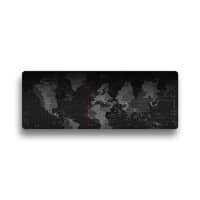 Tappetino per mouse, 60 x 30cm, Extra Large, nero, con stampa mappamondo | Mouse pad