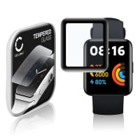 Vetrino protettivo 9H CELLONIC® per Xiaomi Redmi Watch 2 Lite, (3D Full Cover Screen protector 0,33mm per smartwacht, braccialetto fitness Full Glue), colore nero, pellicola salva-schermo di orologio smartwatch