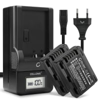 2x Batteri for Panasonic HC-V110, HC-V130, HC-V201 VW-VBY100 (850mAh, 3.7V) + Lader fra CELLONIC