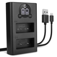 USB dobbel lader (NP-W126S NP-W126) for FujiFilm X-T3 X-T30 X-T20 X-T2 X-T100 X-T10 X-T1 X-Pro3 X-Pro2 X-E3 + 1m + USB Kabel fra CELLONIC
