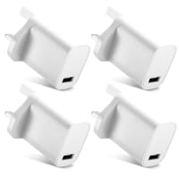 4X 5W Port USB Charger UK-Plug 5V 1A 5W Fast Smart Charging Mains Wall USB Adapter Outlet Socket 100V-240V for Mobile Phone, Tablet, Speakers, Powerbank - White