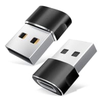 2x Adapter USB C til USB A – USB-C (høne) til USB-A (hane)-forbindelse med rask lading og dataoverføring til iPhone, iPad, Galaxy, telefon, nettbrett, laptop - svart