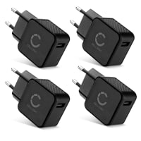 4x Port USB Charger EU plug 5V 1A 5W Fast Smart Charging Mains Wall USB Adapter Outlet Socket 100V-240V for Mobile Phone, Tablet, Speakers, Powerbank - Black