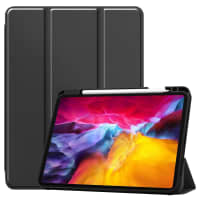 Book Tablet Case with Stand for Apple iPad Pro 11 (2021) - A2377, A2301, A2459, A2460 Synthetic Leather Protective Folding Flip Folio Wallet Tri Fold Bookcase Cover Sleeve - Black