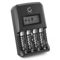 CELLONIC® Pack de 4 Piles Rechargeables AAA 1000mAh + Chargeur intelligent pour nombreuses piles Lithium / LiFePo4 SC, 9V, A, AA, AAA, C, LR03 LR6 18650 14500