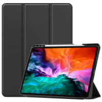 Book Tablet Case with Stand for Apple iPad Pro 12.9 (2021) - A2461 Synthetic Leather Protective Folding Flip Folio Wallet Tri Fold Bookcase Cover Sleeve - Black