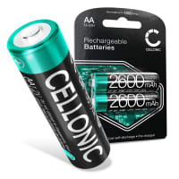 CELLONIC 1.2V oppladbare AA-batterier 2600mAh NiMH – AA R6 LR6 Mignon-batterier, 2-pakning for kamera, sykkellys, telefon, GPS, radioer