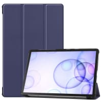 Book Tablet Case with Stand for Samsung Galaxy Tab S6 (SM-T860 / SM-T865) Synthetic Leather Protective Folding Flip Folio Wallet Tri Fold Bookcase Cover Sleeve - Dark Blue