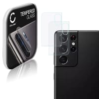 2x CELLONIC Camera Lens Protector for Samsung Galaxy S21 Ultra (SM-G998) Phone / Smartphone - Camera lens protective cover 0,33mm Full Glue Crystal Clear 9H Tempered Glass Anti-Scratch Camera Cover