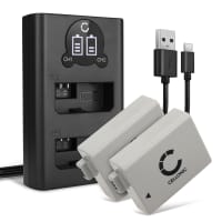 2x Batteri for Canon EOS 1000D, EOS 450D, EOS 500D, EOS Rebel T1i, EOS Rebel XS, EOS Rebel Xsi kamera - Reservebatteri LP-E5 1020mAh + USB Dobbel Batterilader LC-E5 CBC-E5, Kamerabatteri Lader