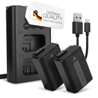 2x Batteri för Sony Alpha A7 II A7S A7R II, Alpha A6000 A6100 A6300 A6500, RX10 (I II III IV), A55, NEX-5 kamera med hög 1030mAh kapacitet + dubbelladdare med USB-uttag för uppladdningsbara kamerabatteri