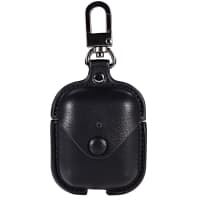 Étui de protection en Cuir PU noir pour Apple AirPods, AirPods 2 avec mousqueton pour accrocher aux clefs, au sac ou à une ceinture.