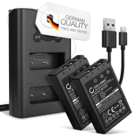 2x Batteri for Olympus Pen EPL7, EPL8, EPL6, EPL5, EPL4, EPL3, EPL2, Stylus 1, OM-D EM10 Mark II, BLS-50, BCS-1 Kameraer 1000mAh + Dobbel Lader fra CELLONIC