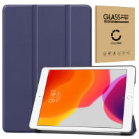 Smart Case + Skjermbeskytter for Apple iPad 10.2 2019, 2020, 2021 (7th, 8th, 9th Gen) - Kunstlær, mørk blå shell pocket tasker