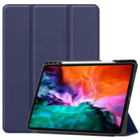 Book Tablet Case with Stand for Apple iPad Pro 12.9 (2021) - A2461 Synthetic Leather Protective Folding Flip Folio Wallet Tri Fold Bookcase Cover Sleeve - Dark Blue