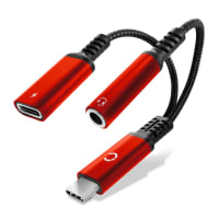 USB C to Headphone Adapter Jack 3.5mm Aux Splitter Audio and Charger 60W PD USB-C Fast Charging Cable For iPhone, Samsung, Phone, Headset, Earphones -Red