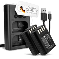 2x Batteri for Panasonic Lumix G9, GH5S, DC-S5, DC-S5K, DC-GH5 II, DMW-BLK22, DMW-BTC15 kamera - Reservebatteri DMW-BLK22 2250mAh + USB Dobbel Batterilader DMW-BTC15, Kamerabatteri Lader
